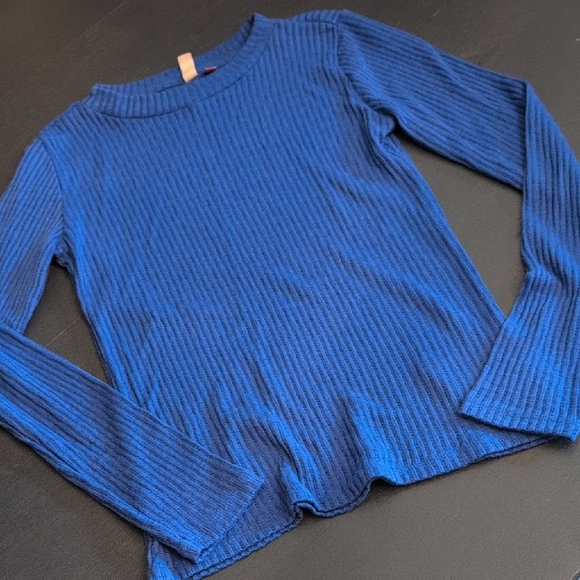 Pilcro Sweaters - Pilcro Royal Blue Crew Neck Ribbed Sweater